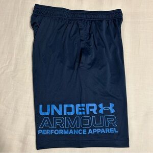 Boys Under Armour Medium Loose Athletic Shorts, Navy with Royal Blue Logo
